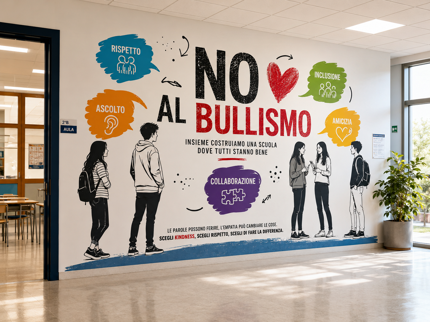 Esempio di decorazione murale per scuola media con progetto no al bullismo
